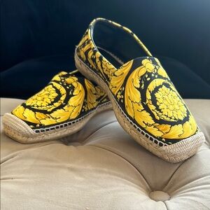 Versace Yellow and Black Espadrille Flats